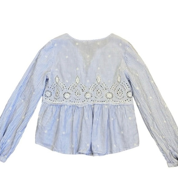 Gap Striped Embroidered Eyelet Tiered Peasant Blouse Tassels Puff Sleeves Sz XS - Picture 11 of 16